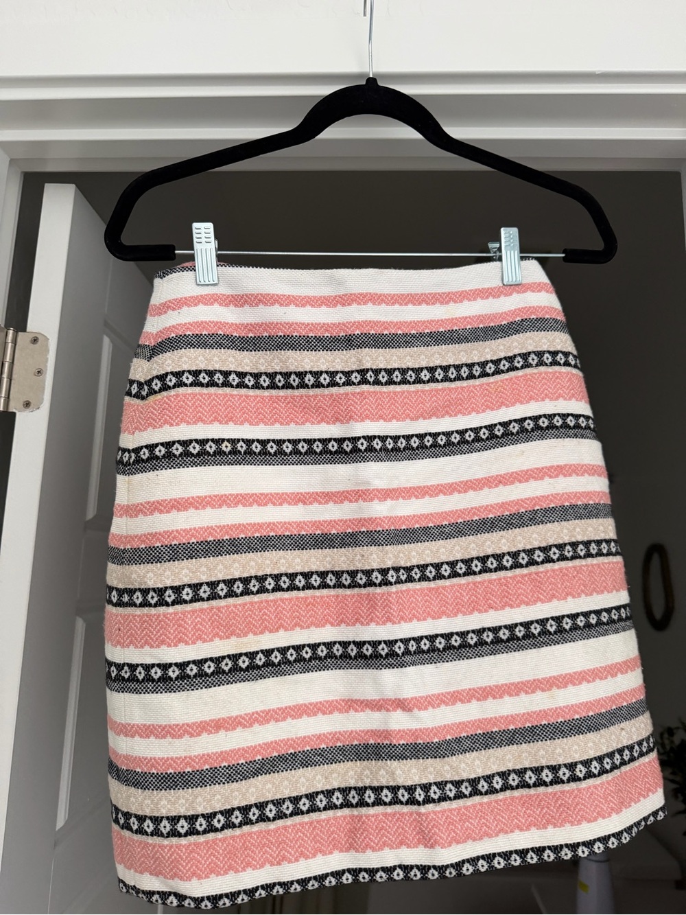 LOFT Pink, White & Black Striped Knit Mini Skirt